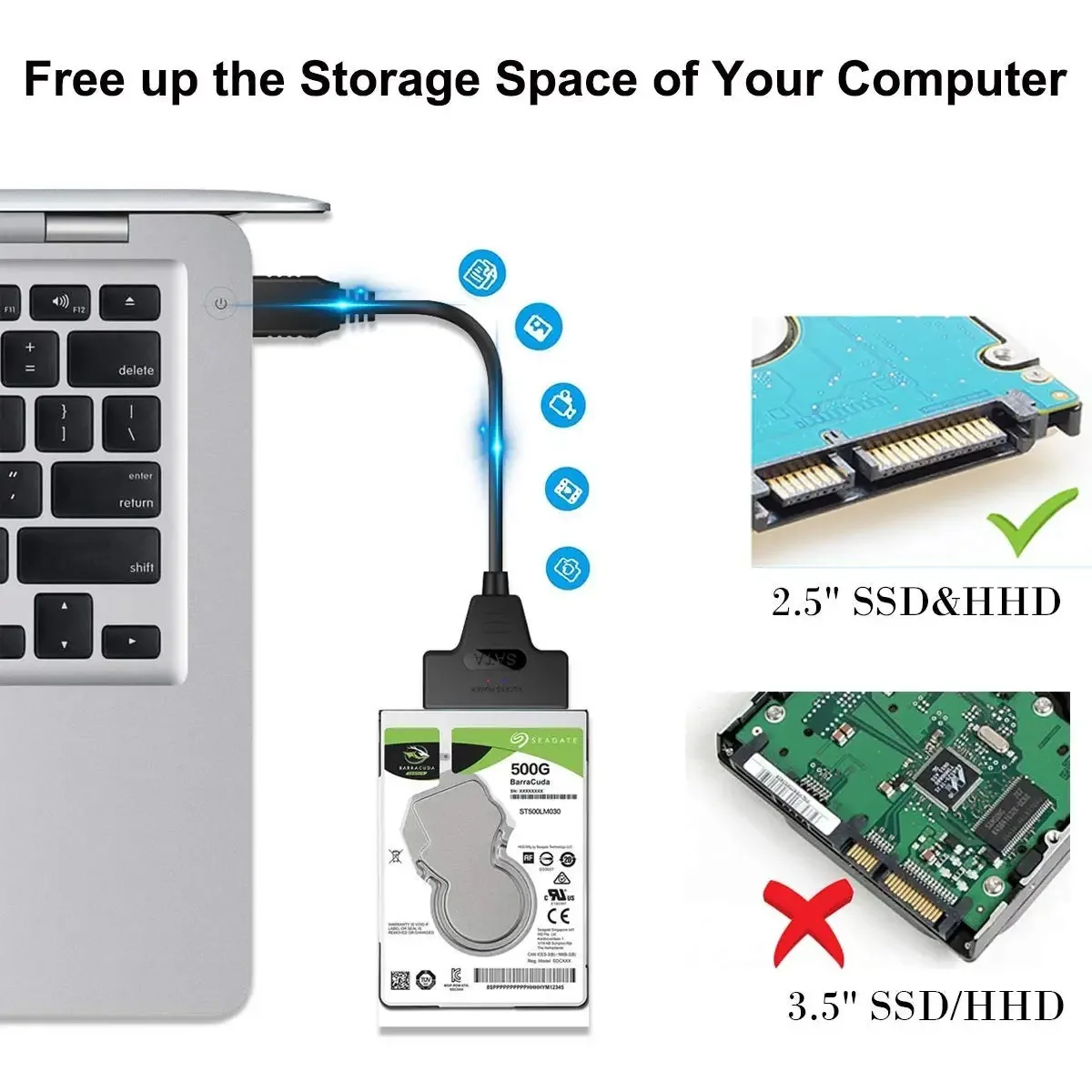 Фото Кабель SATA-USB 2,5 Type-C до 6 Гбит/с для 2,5-дюймового внешнего жесткого диска SSD жесткого диска SATA 3 22-контактный адаптер передачи данных №3