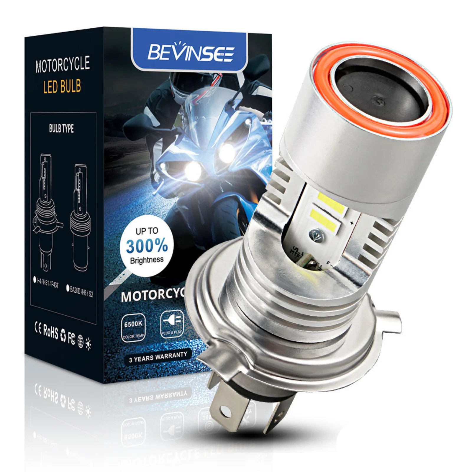 Лампа для мотоциклетной передней фары Bevinsee H4, лампа для передней фары HB2 9003 с красными ангельскими глазами, мотоциклетная лампа для передней фары, 25 Вт, лм, 12 В, H4