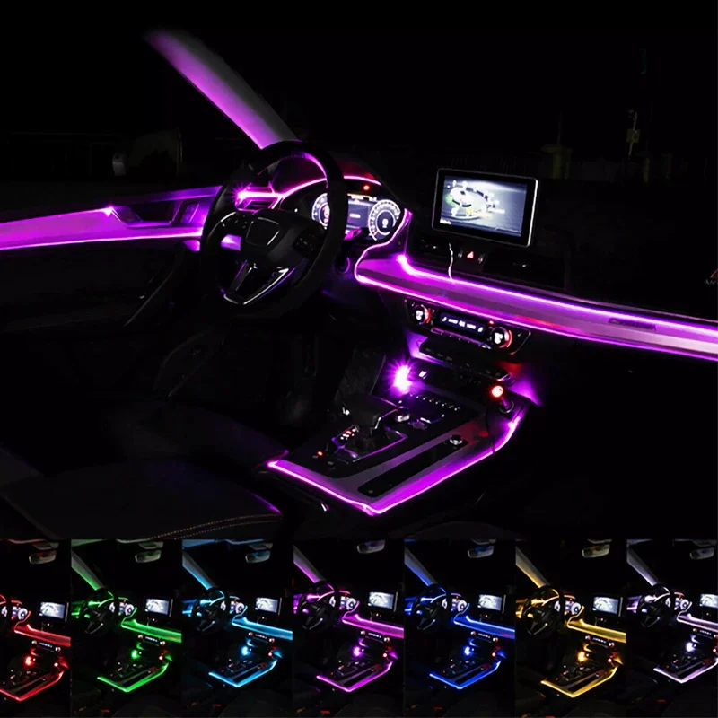 Фото Светодиодная лента RGB для салона автомобиля, гибкая декоративная лампа с поддержкой Bluetooth, с управлением через приложение №3
