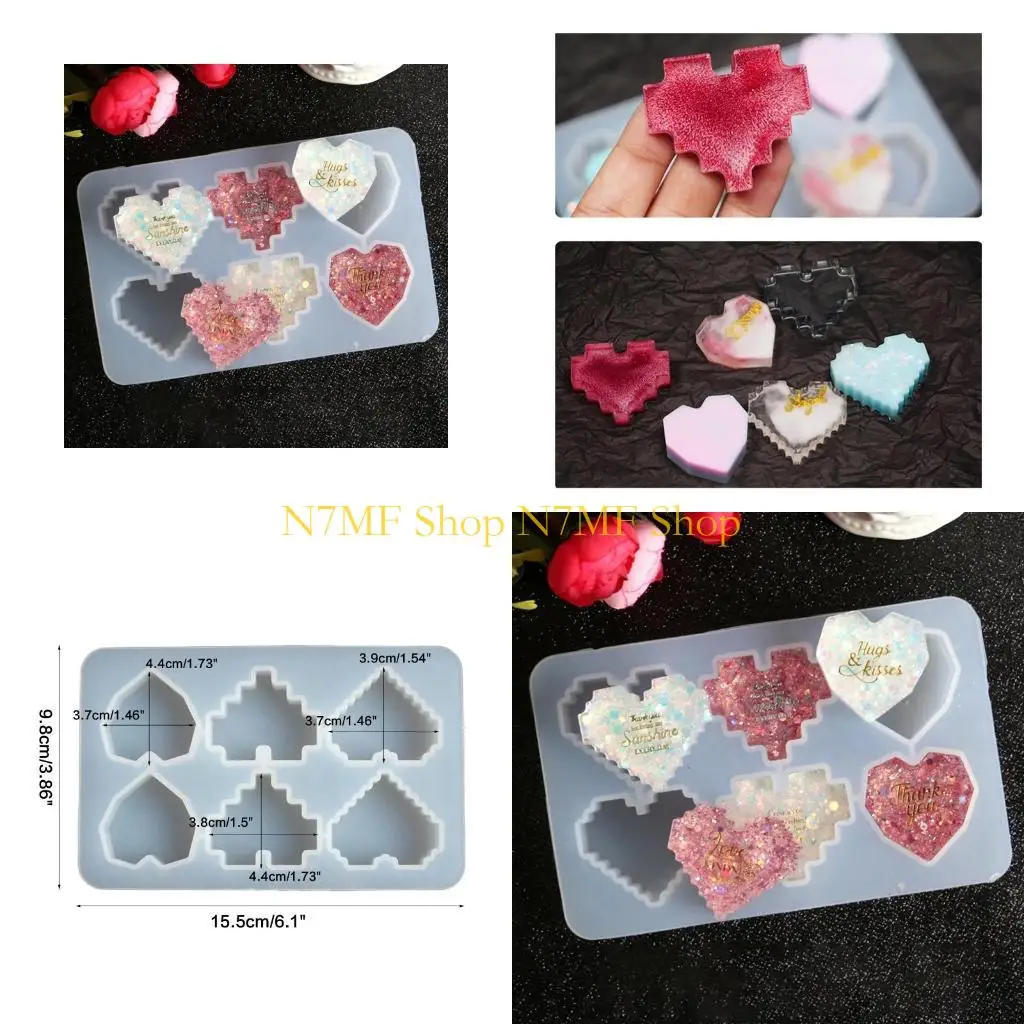 N7MF Heart Silicone Pixel плесень Diy смола плесень сердца кулонная штука