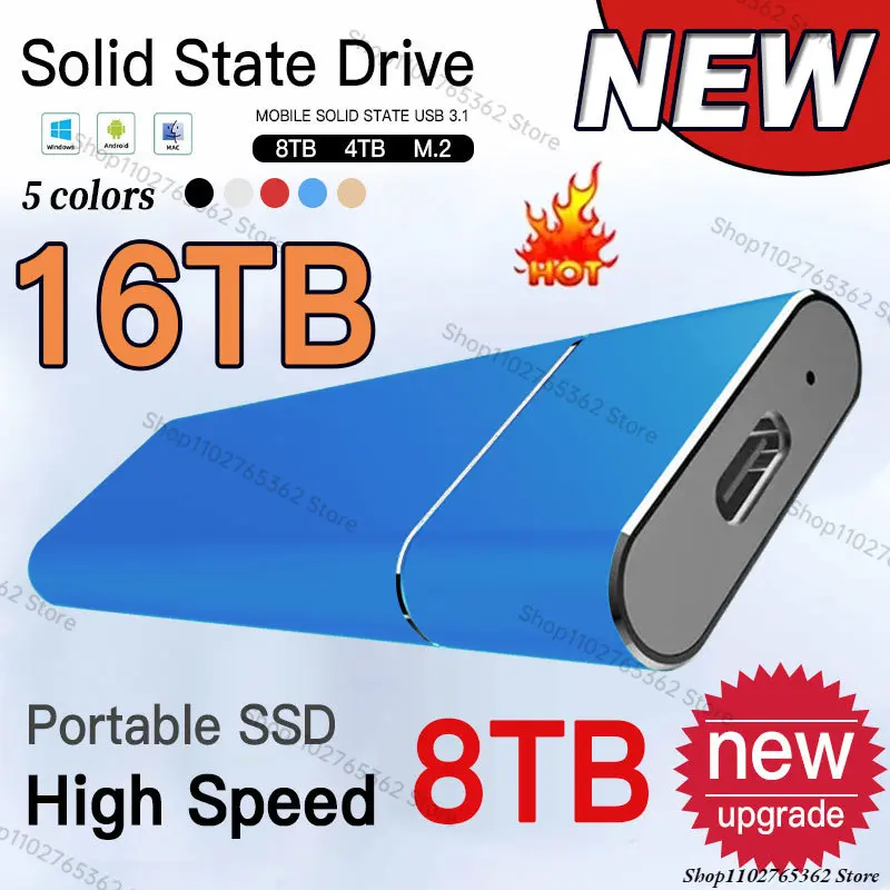 Портативный SSD Внешний жесткий диск 64 ТБ 16 Тб высокоскоростное мобильное устройство интерфейс Type-C твердотельный диск для настольного компьютера/ноутбука/mac
