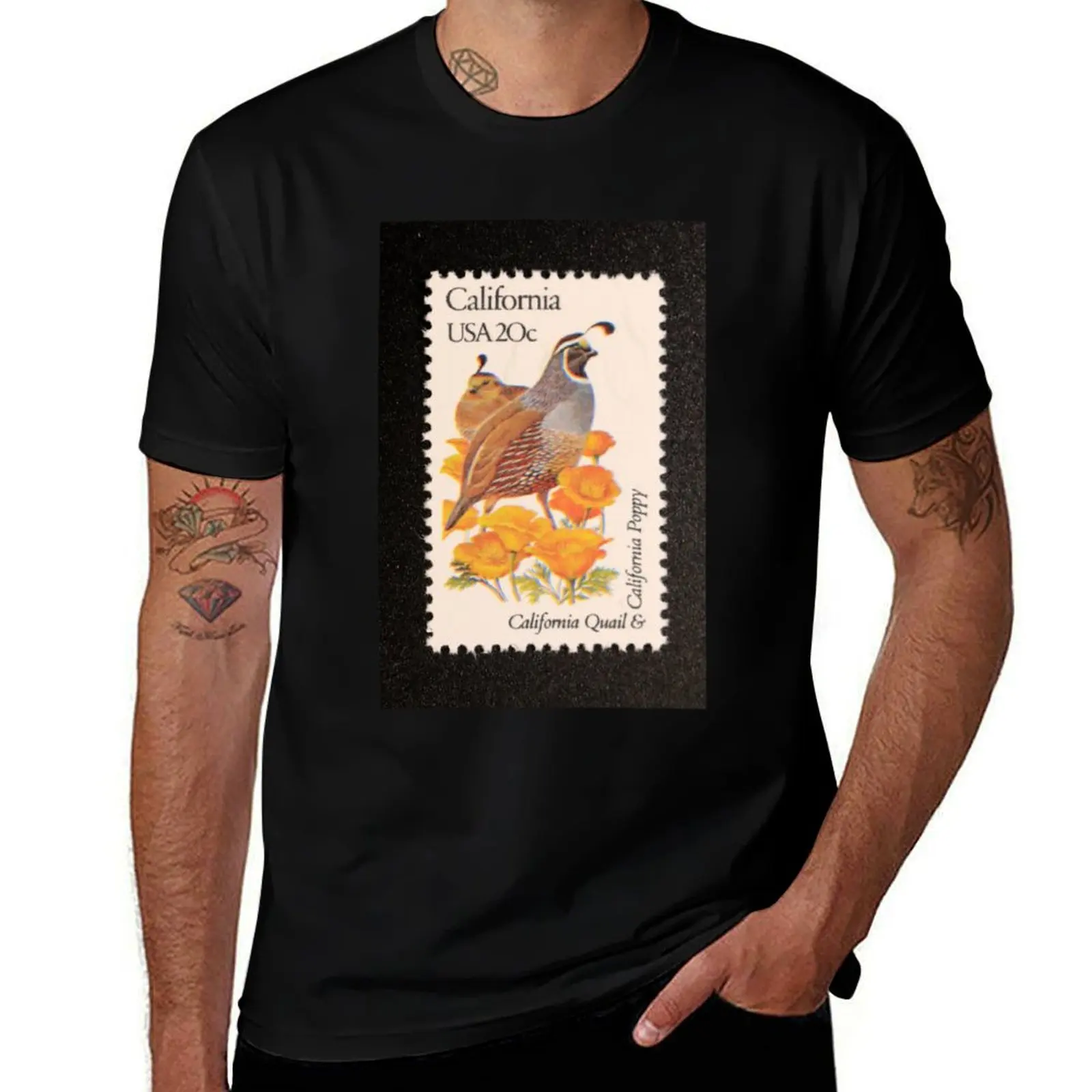 1982 20c футболка с почтовым znaczkiem California State Bird & Flower, винтажная футболка с короткими рукавами, хлопковая футболка по индивидуальному заказу для мужчин