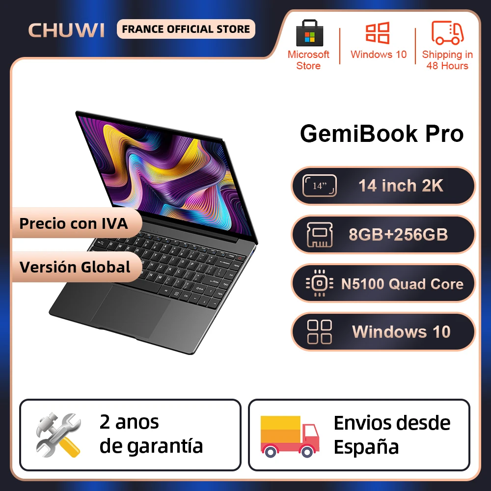 CHUWI GemiBook Pro ноутбук с 14-дюймовым дисплеем, четырёхъядерным процессором Intel Celeron N5100, ОЗУ 8 Гб, ПЗУ 256 ГБ, Windows 10