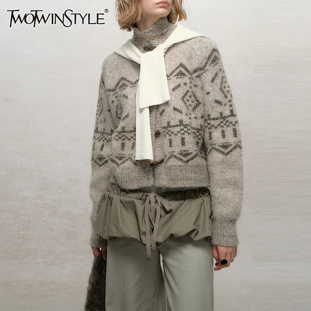 TWOTWINSTYLE Однобортный женский кардиган в стиле бохо с воротником и длинным рукавом ​ ​ Свободный трикотаж в стиле ретро, женский Aurumn Свитеры и джемперы