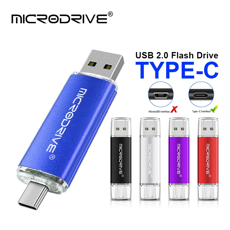 OTG 2 в 1 USB-накопитель 128 ГБ Memory Stick 64 ГБ TYPE-C Pen Drive 16 ГБ Металлический 32 ГБ 8 ГБ USB-накопитель для Android