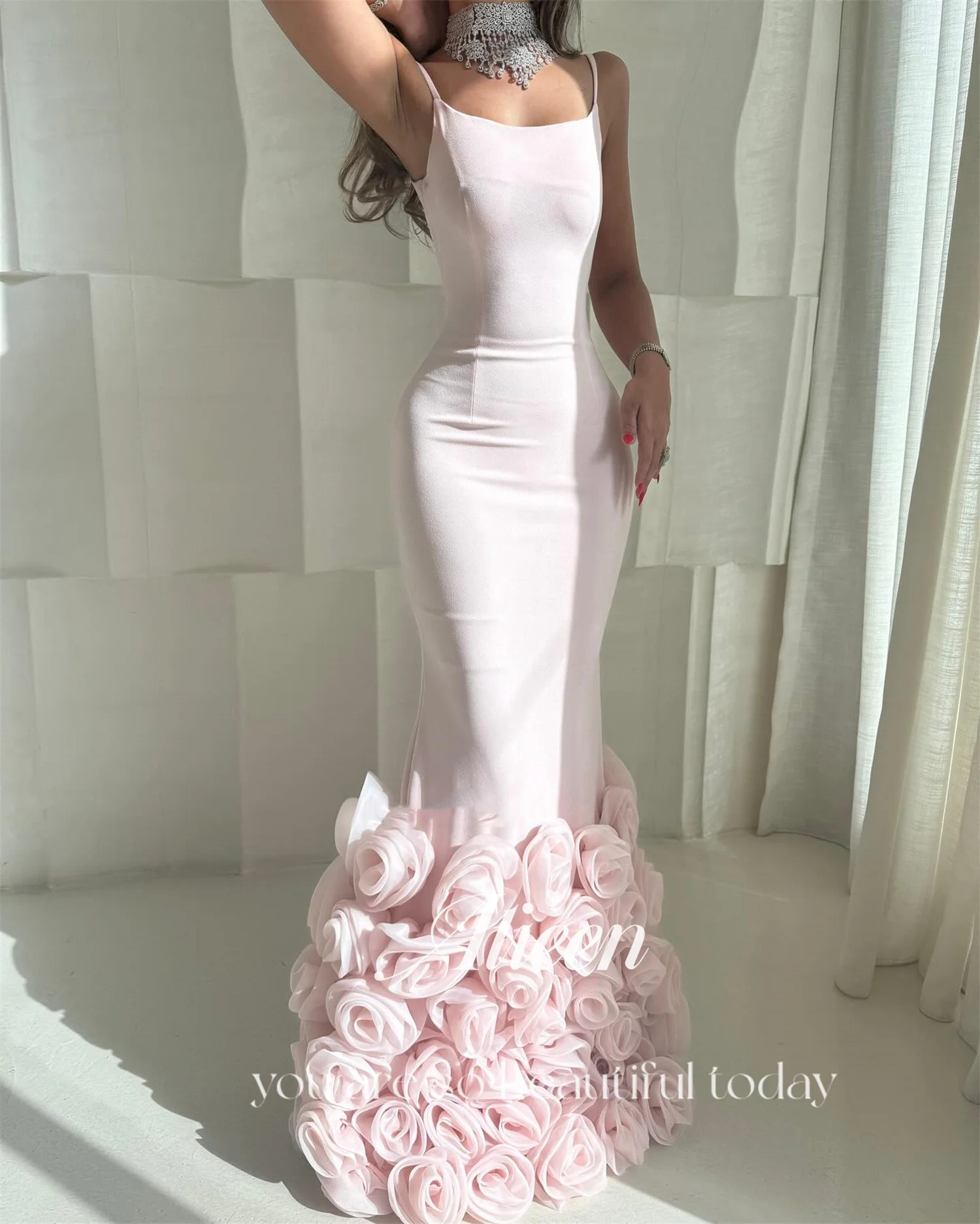 Фото Aileen 3D Flowers Роскошные вечерние платья 2025 Женское платье Vestidos De Festa Женское платье для выпускного вечера 2025 Розовые элегантные вечерние платья Русалка №3