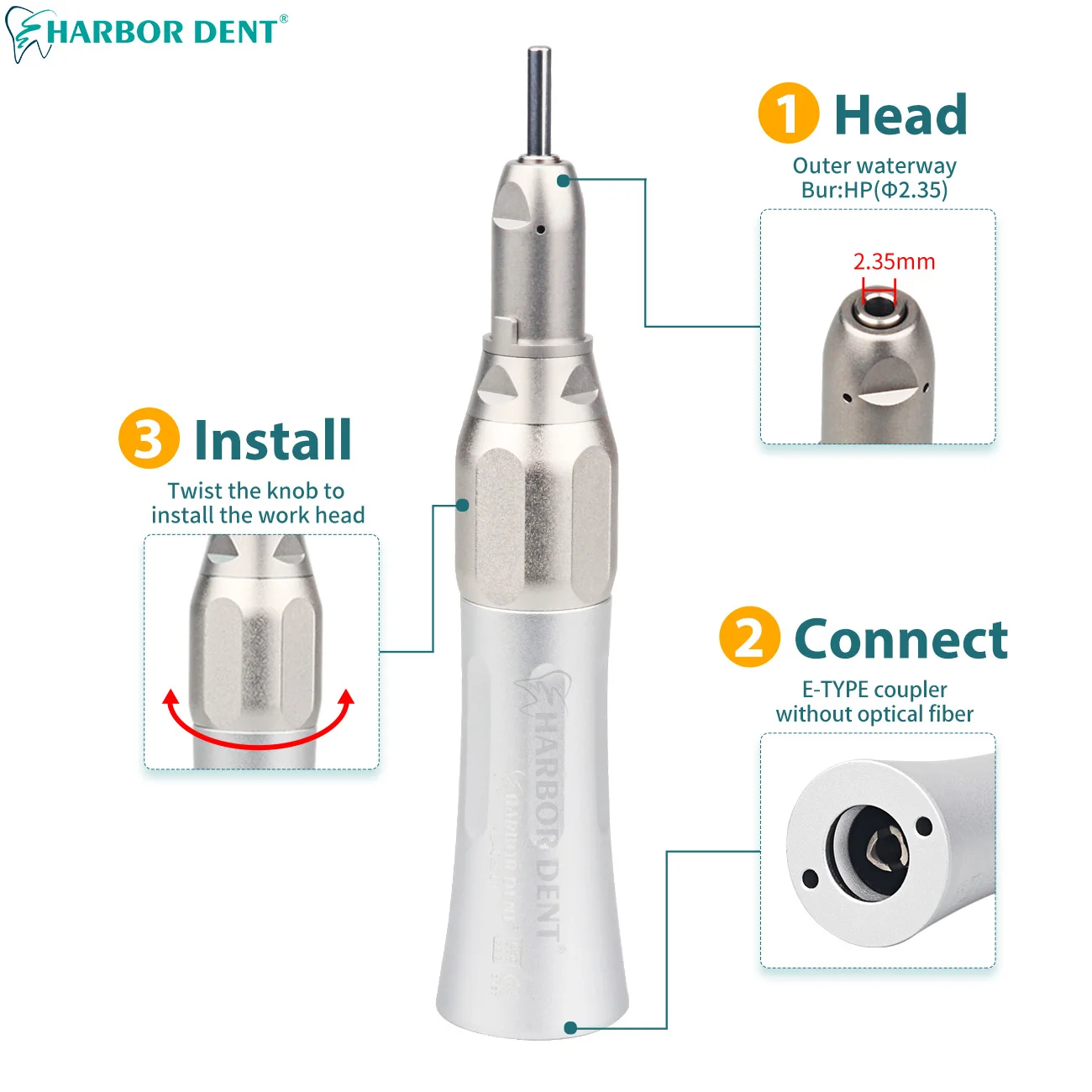 Фото Низкоскоростной наконечник Dental FX с 2/4 отверстиями, 1:1 прямой привод, угловой мини-пневматический двигатель, стоматологический инструмент для полировки зубов №2