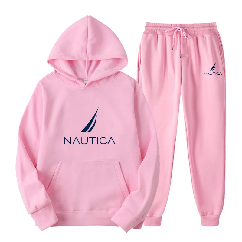 Фото 2023 Pakaian Olahraga Cetak NAUTICA Merek Bar Pria 16 Warna Hangat Dua Potong Set Sweatshirt свитшот + Celana Толстовка для бега №4