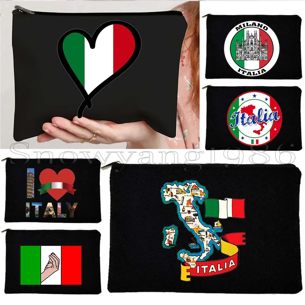 Итальянский флаг Карта Genoa Florence Pisa Milan Sicilia Italia Рим Италия Холст Косметичка для макияжа Дорожная сумка для хранения Пенал
