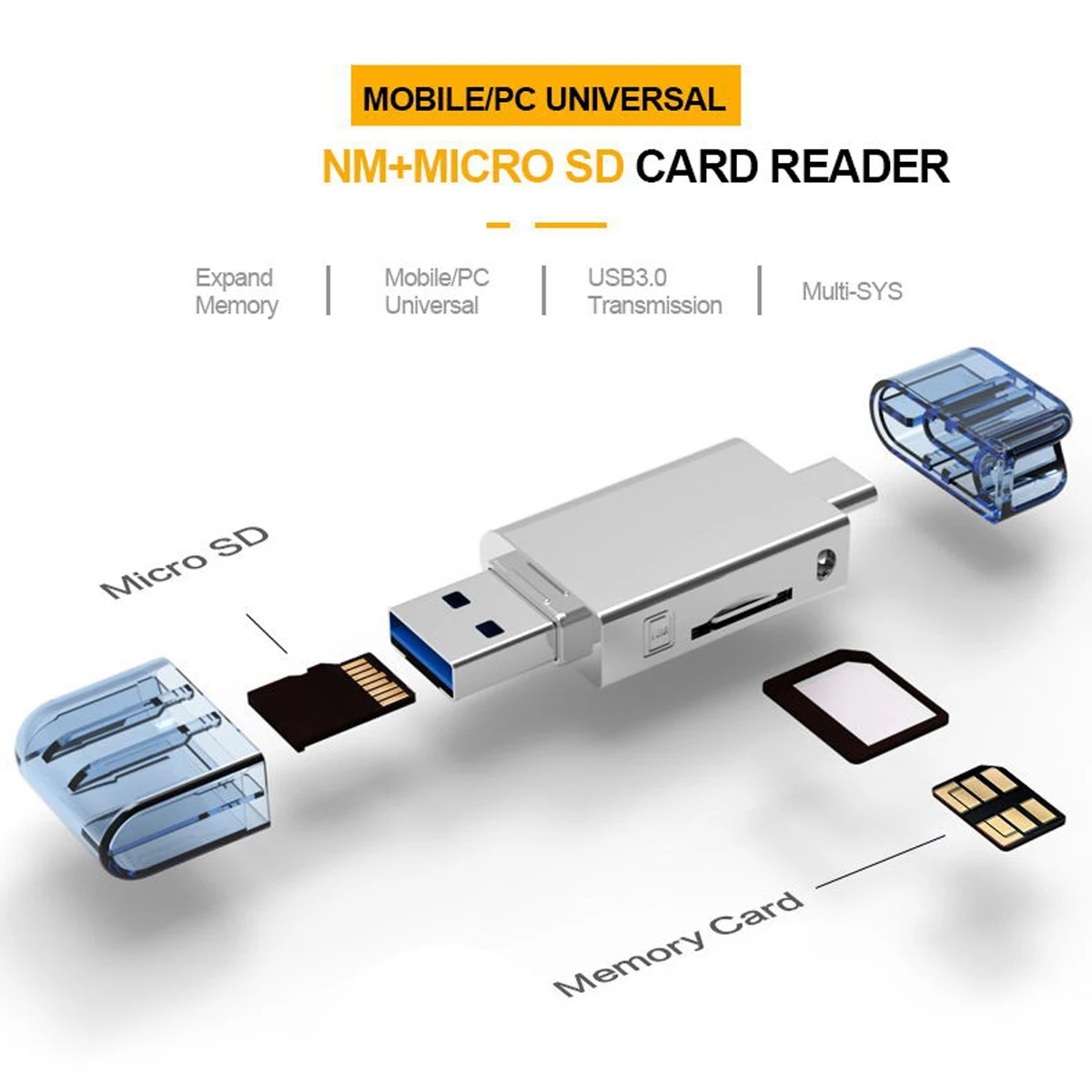 Фото USB-C Type C /USB 2,0 до NM Nano устройство для чтения карт памяти TF Micro-SD для мобильных телефонов Huawei и ноутбуков №4