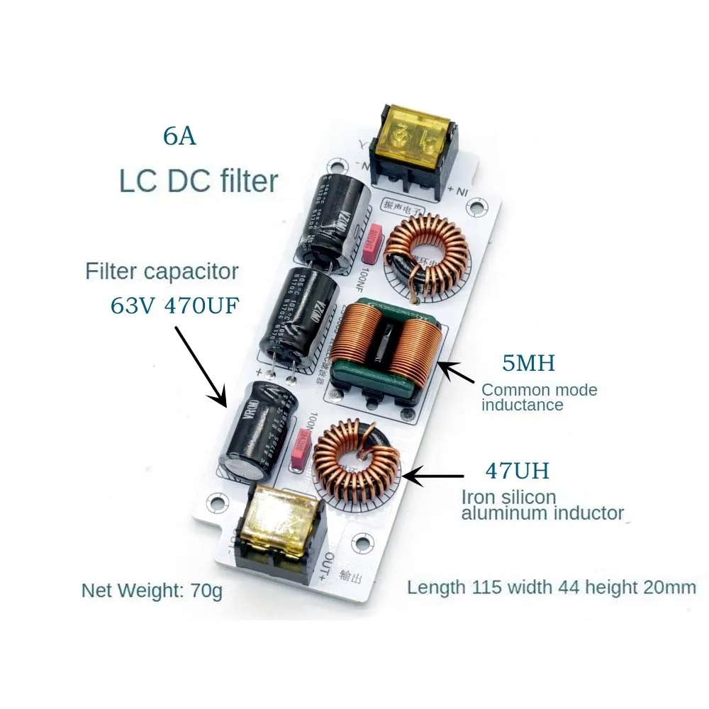 Фото 6A 12A EMI filter DC LC Electromagnetic Interference EMC 12V 15V 24V  Audio Digital amplifier Car Switching Power Ripple Filter №3
