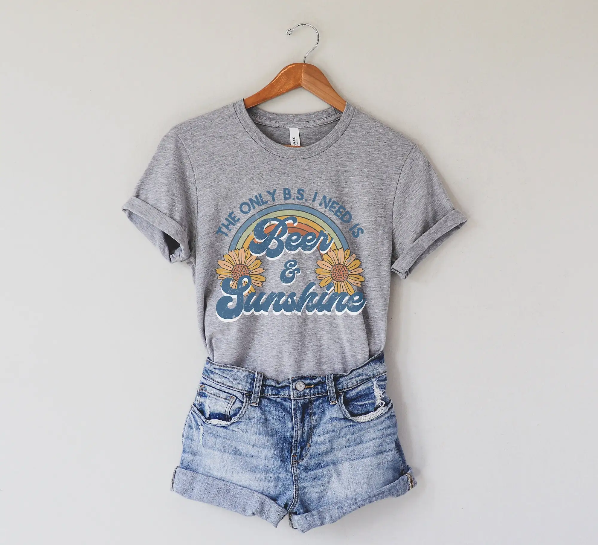 Винтажная футболка Beer Sunshine Vibe The Only B S I Need Is And Funny Cute Boho Retro