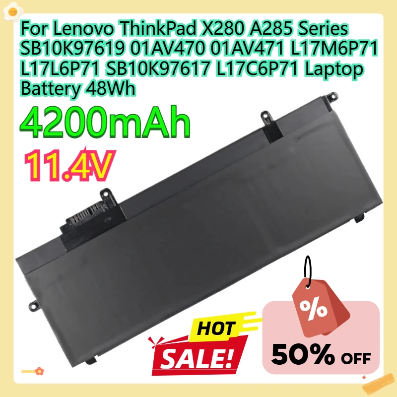 Для Lenovo ThinkPad X280 A285 Series SB10K97619 01AV470 01AV471 L17M6P71 L17L6P71 SB10K97617 L17C6P71 Аккумулятор для ноутбука 48 Втч