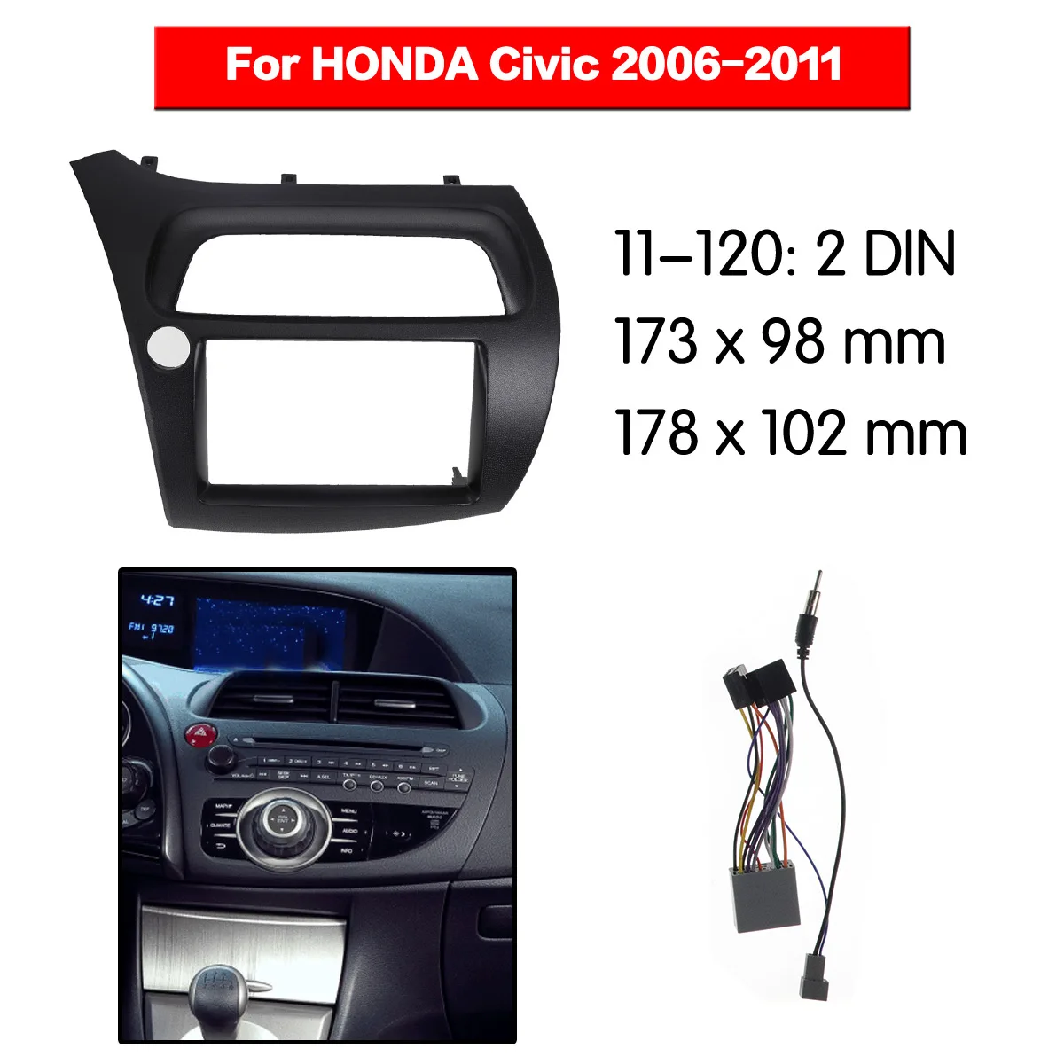 Для Honda Civic Double Din Fascia Radio Dvd Stereo CD Panel Монтажная установка на приборной панели Комплект отделки лицевой рамки с проводом Harne