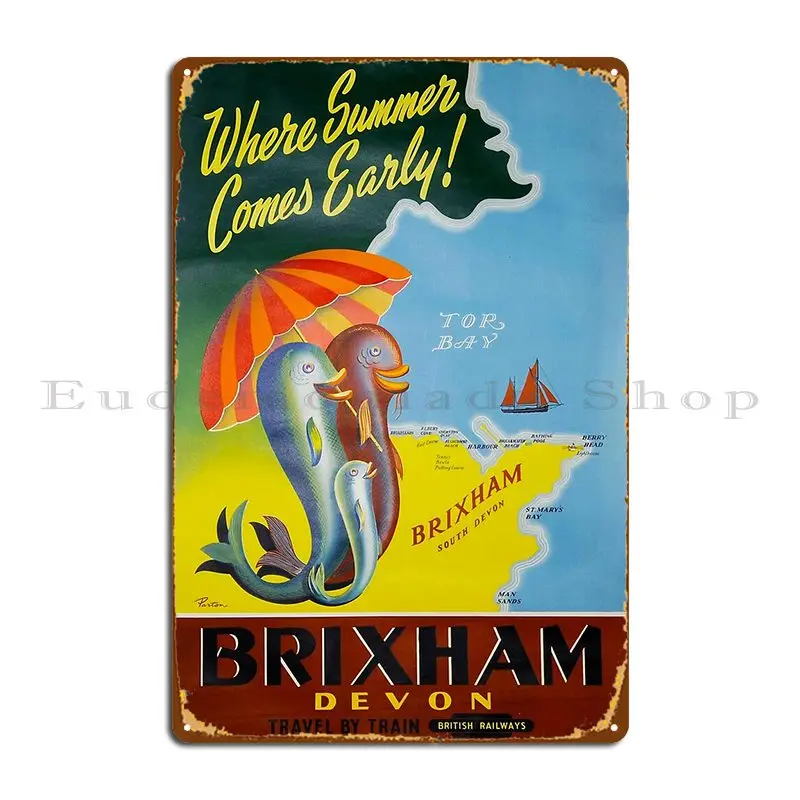 Винтажный дорожный металлический знак Brixham, забавный дизайн, фреска, классическая гостиная, жестяной знак, плакат