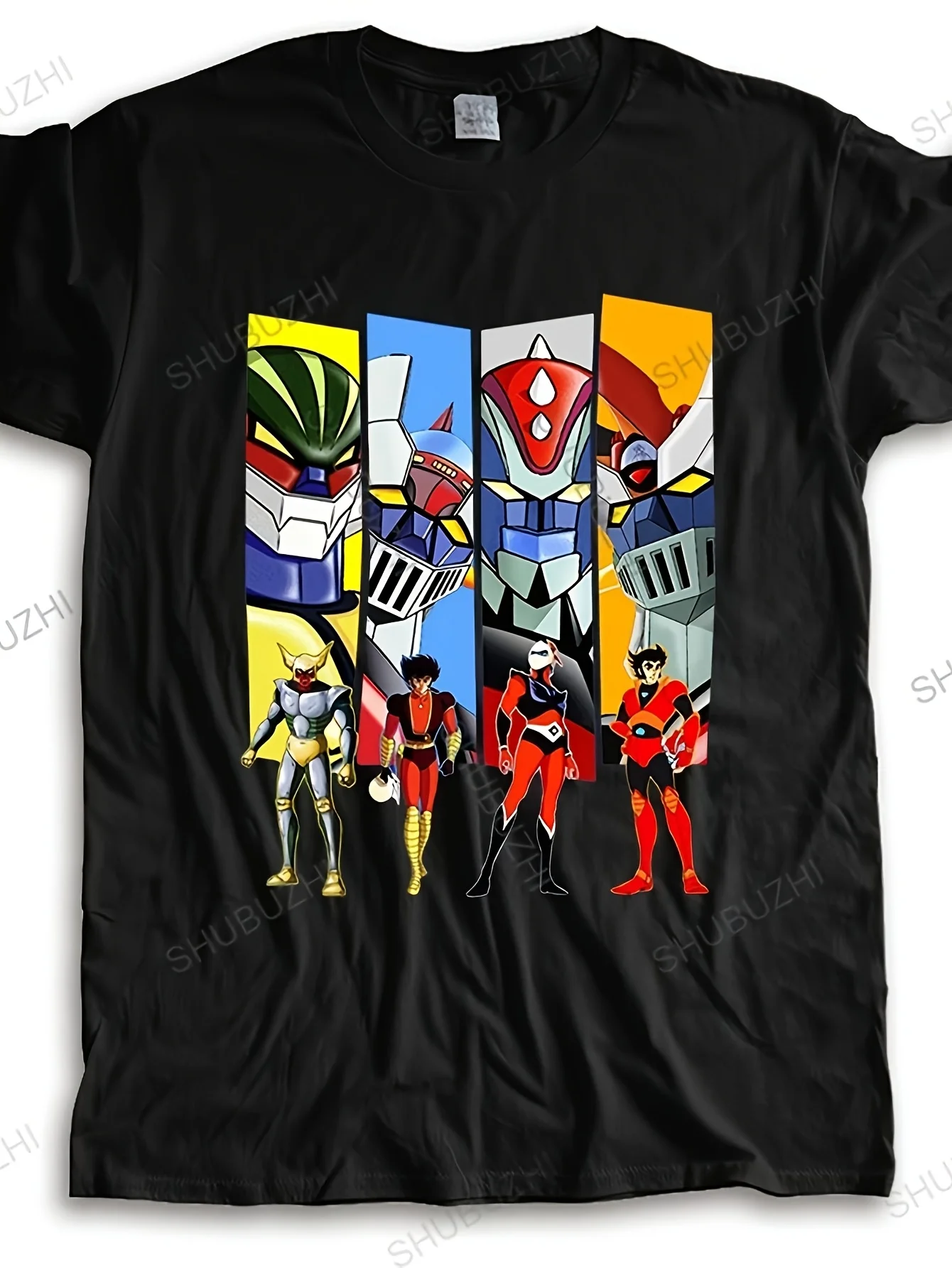 Мужская футболка с рисунком аниме Super Robot Jegan Mazinga Goldrake — черная повседневная футболка с круглым вырезом и ярким персонажем мультфильма