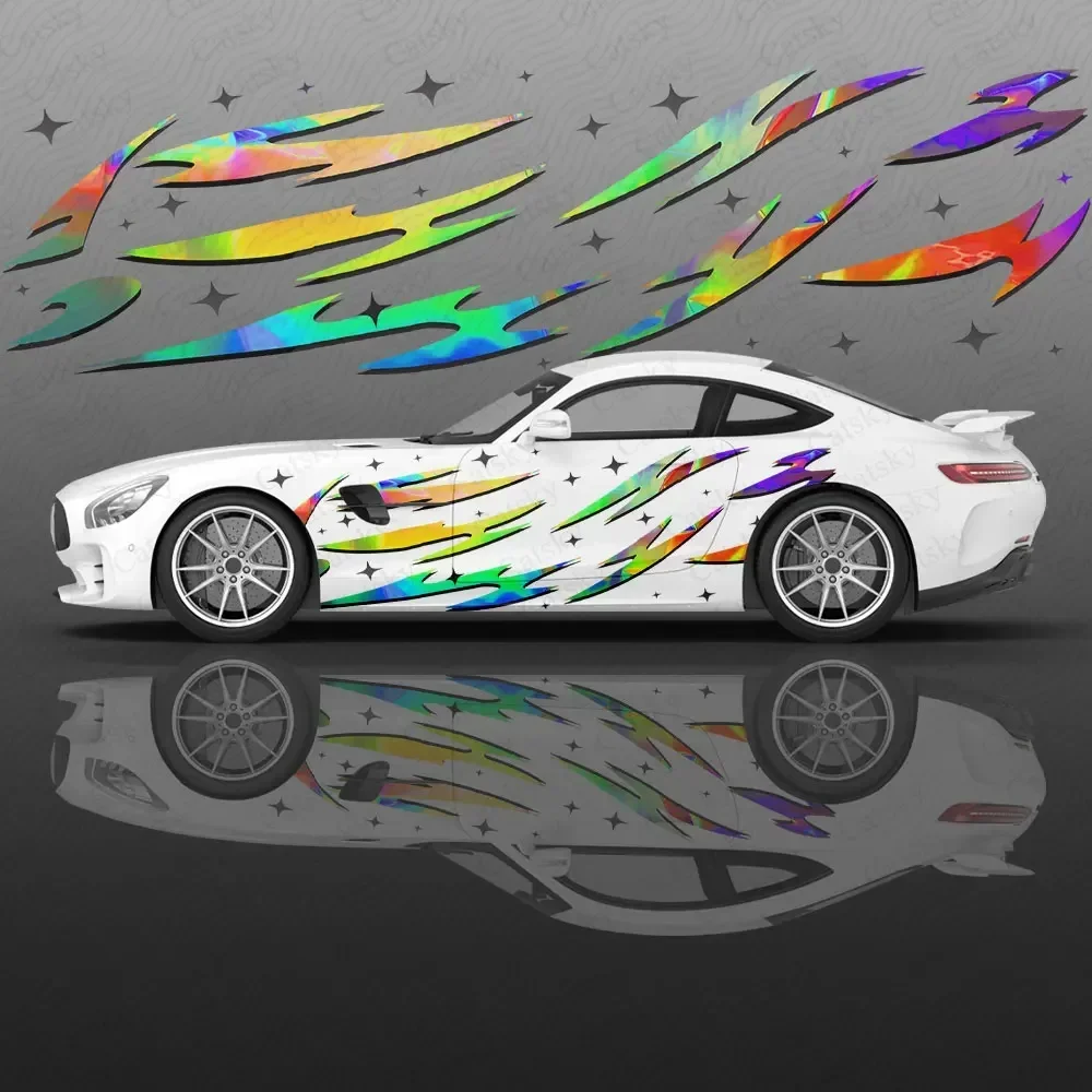 Фото Лазерное пламя, наклейка на кузов автомобиля, аниме Itasha, виниловая боковая наклейка на автомобиль, наклейка для декора автомобиля, защитная пленка для автомобиля №4