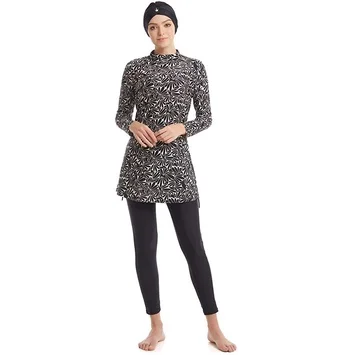 Фото Wanita Printing Swimwear Baju Renang Beach Swimsuits 3 Pieces Full Covered Lady Swimming Suit Burkini with Cap Plus Size №5