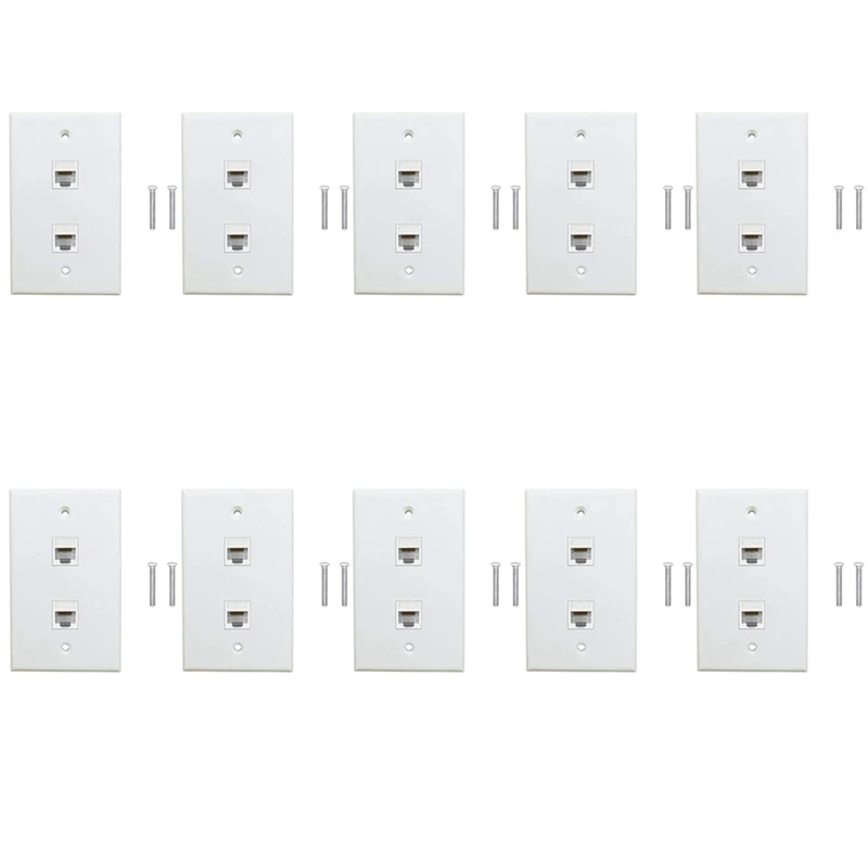10 шт., настенная пластина с 2 портами Ethernet, Женский и женский разъем Cat6, Белая настенная розетка RJ45 Keystone