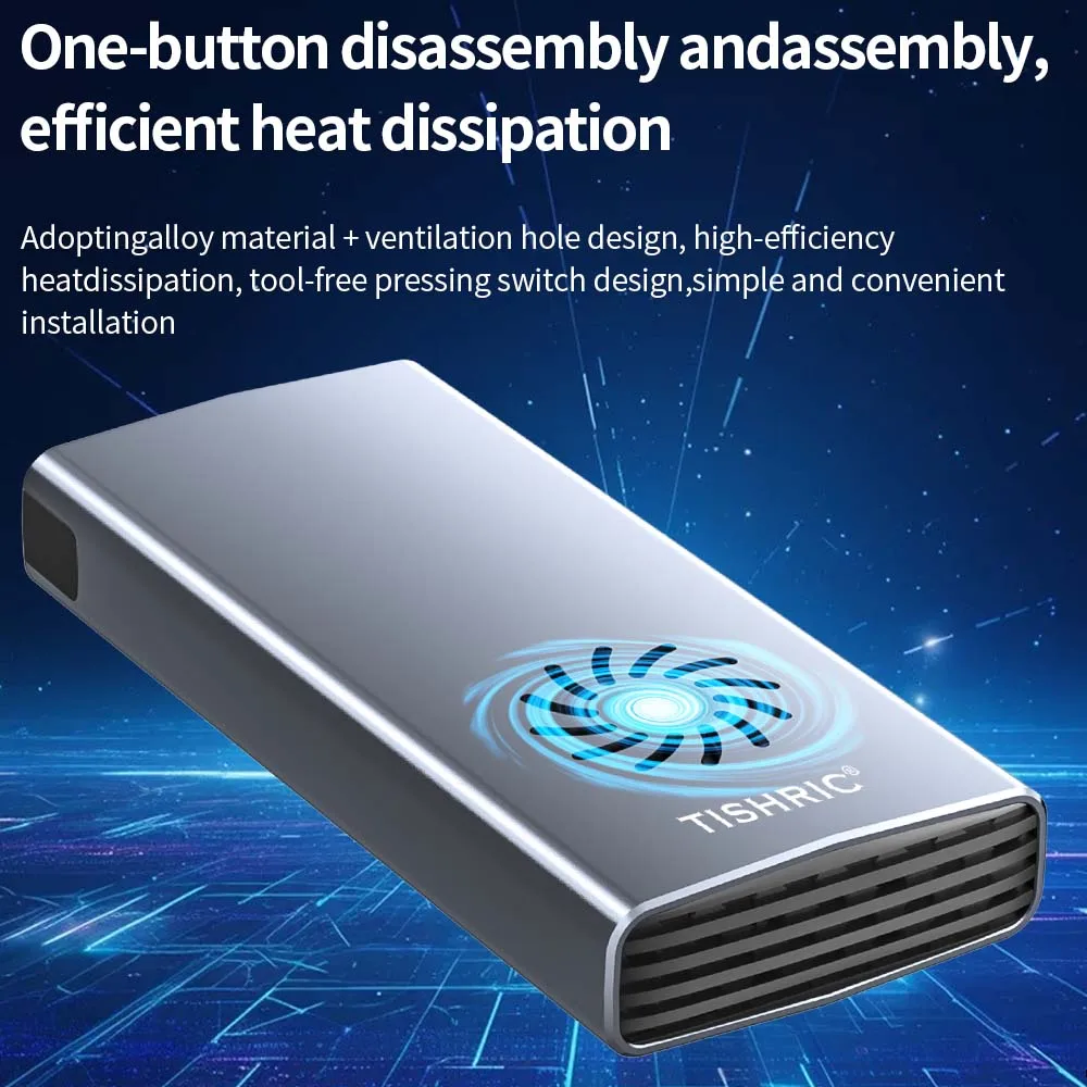 Фото TISHRIC 10 Гбит/с/20 Гбит/с M.2 M/B + M-Key SSD M2 NVME Корпус внешнего жесткого диска с одним/двойным протоколом и охлаждающим вентилятором для игр №5