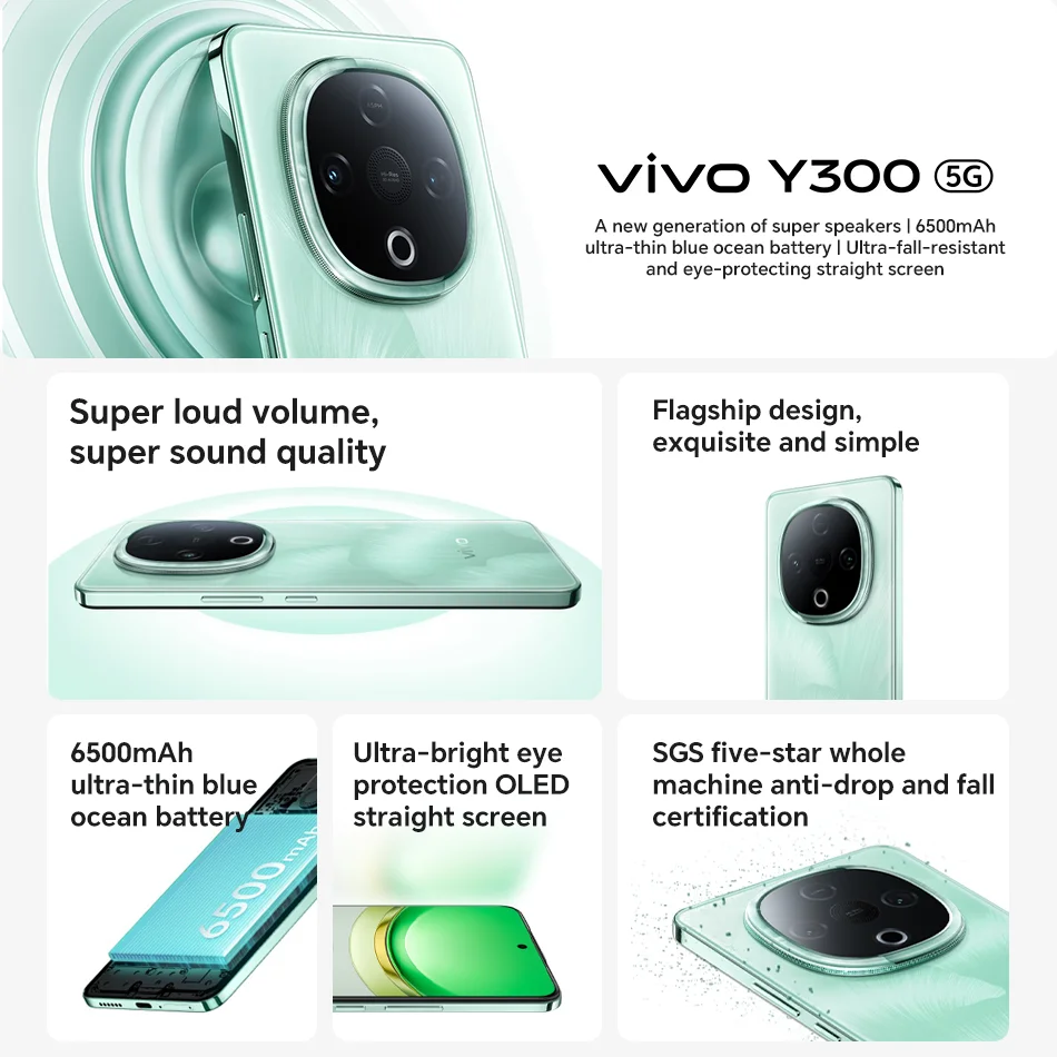 Фото Мобильный телефон VIVO Y300 5G MTK Dimensity 6300 Восьмиядерный аккумулятор емкостью 6500 мАч, AMOLED-экран 6,77 