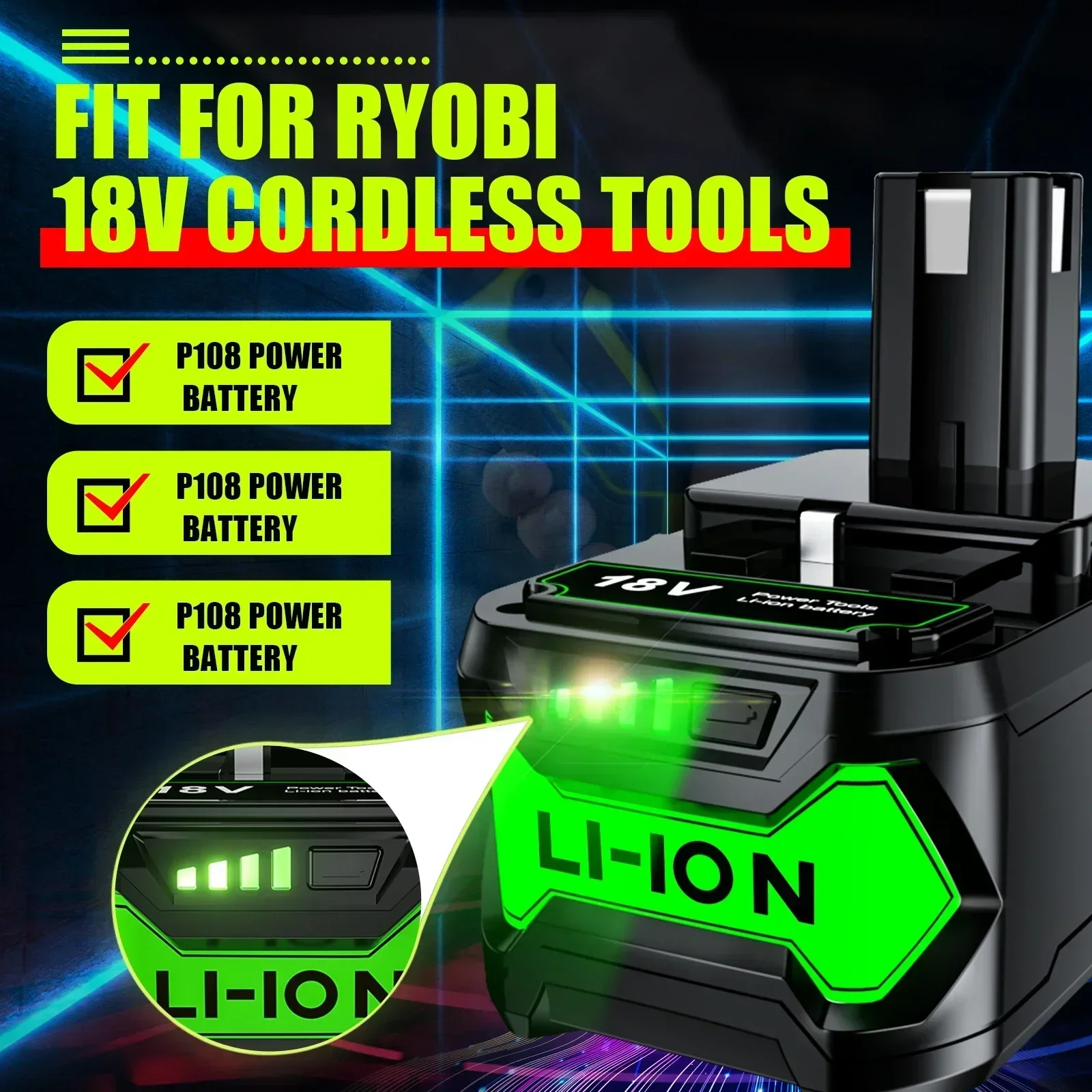 Фото 6,0 Ач для RYOBI P108 18 В One + Plus аккумулятор большой емкости 18 В литий-ионный DP №2