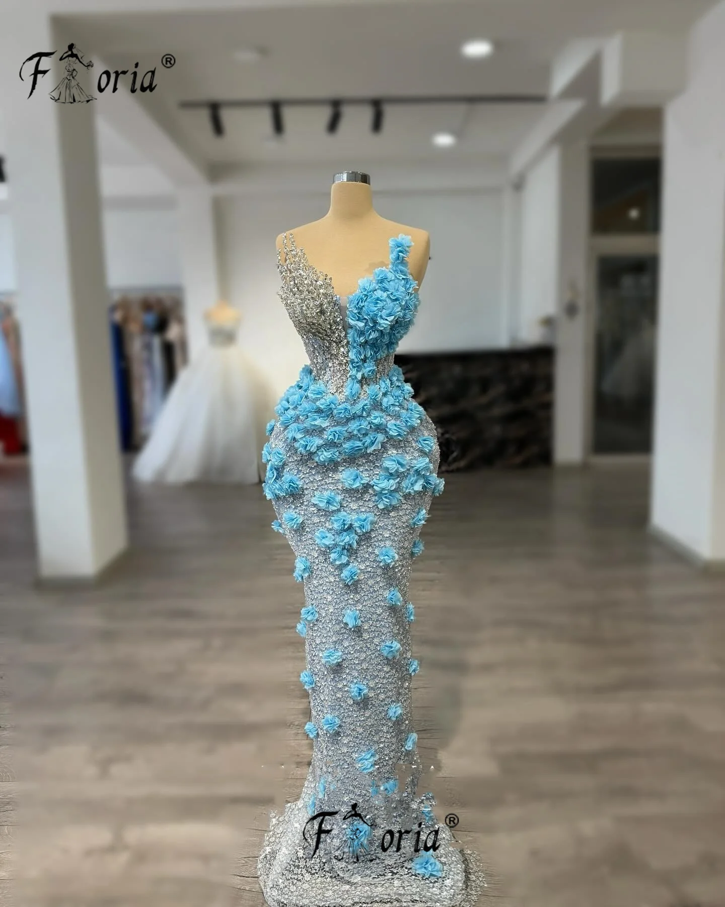 Синее платье русалки для выпускного вечера от кутюр, полностью 3D цветы, аппликации, вечерние платья, элегантное вечернее платье по индивидуальному заказу, Vestidos Gala Для официальных мероприятий
