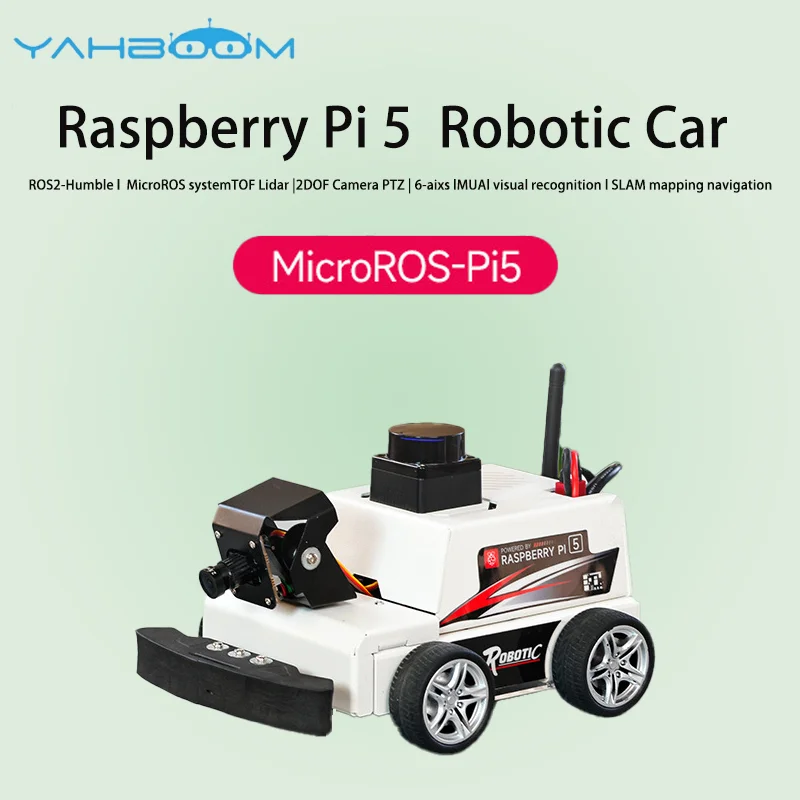 MicroROS-Pi5 ROS2 Робот-автомобиль RVIZ 2DOF PTZ для Raspberry Pi 5 (ROS2-HUMBLE + Python3) на основе искусственного интеллекта ESP32-S3