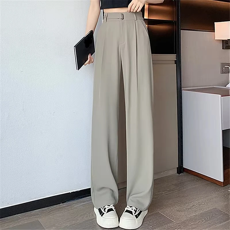 Фото Zomer Dames Casual Broek правый Pijpen Broek Elegant Office Lady Nieuwe Effen Kleur Hoge Taille Losse Broek Vrouwelijke №5