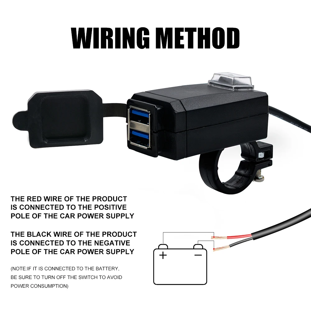Фото Новое универсальное мотоциклетное зарядное устройство QC3.0 USB, водонепроницаемое быстросменное зарядное устройство с двумя USB-портами 12 В, адаптер питания для Iphone, Samsung, Huawei №3