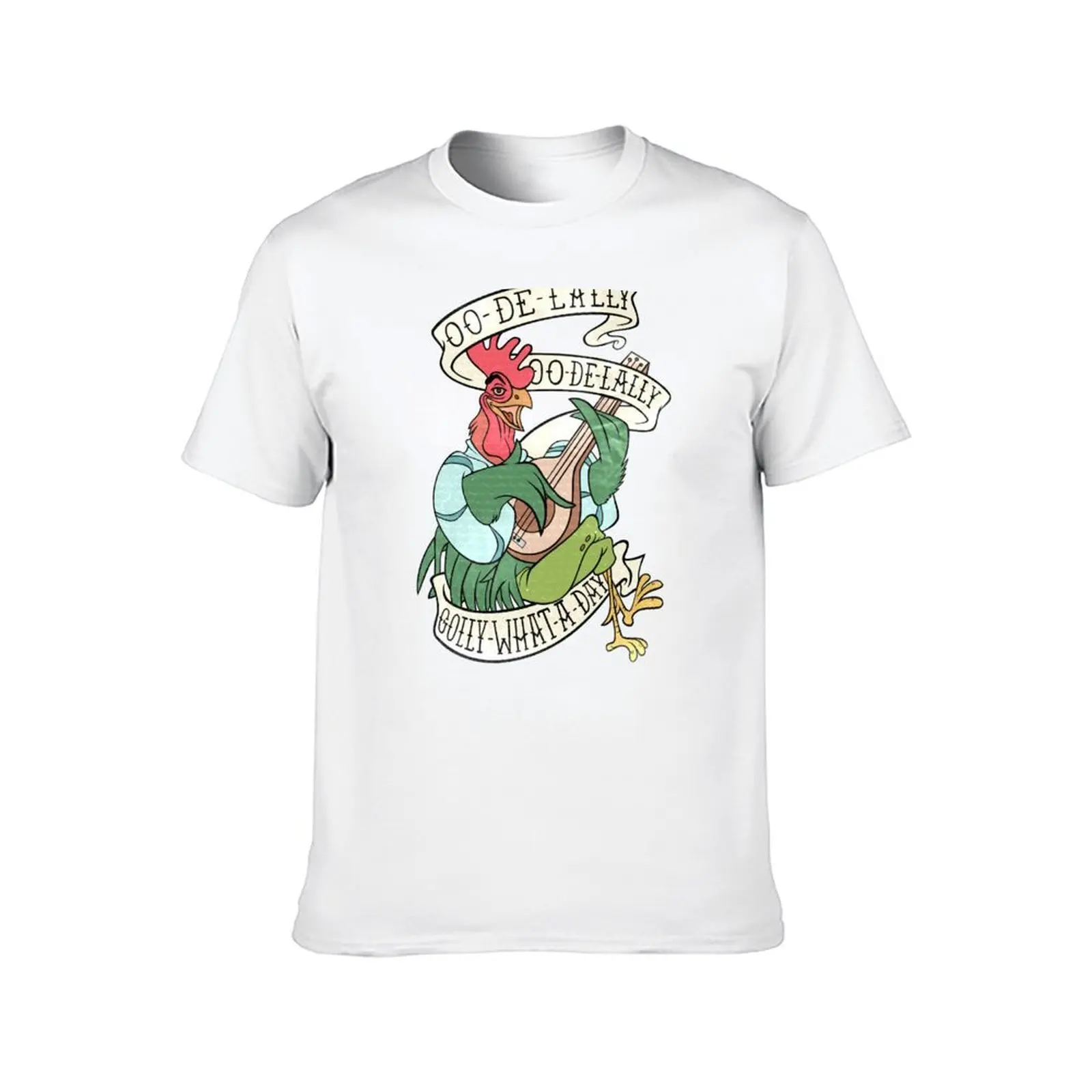 Фото Distressed Alan A Dale Rooster Bard - Golly What a Day Tattoo Banner Design T-Shirt t shirts for man cotton soft T-Shirt №2