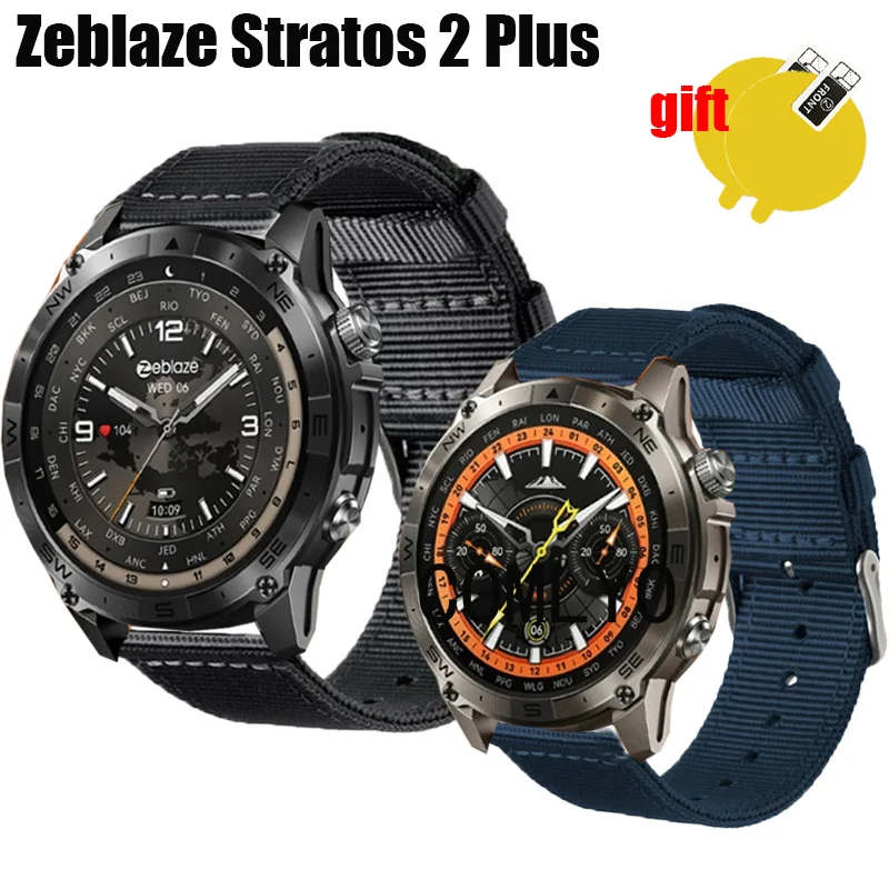 3 в 1 для Zeblaze Stratos 2 Plus SMART WATCH ремешок нейлоновый Canva браслет ремень защитная пленка для экрана