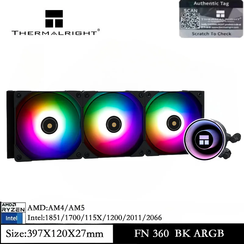 Thermalright Frozen Notte 360, черный ARGB, водяное охлаждение, кулер для процессора, вентиляторы с ШИМ 3 × 120 мм для AM5 AM4 Intel LGA 1700/115X/1200/2011