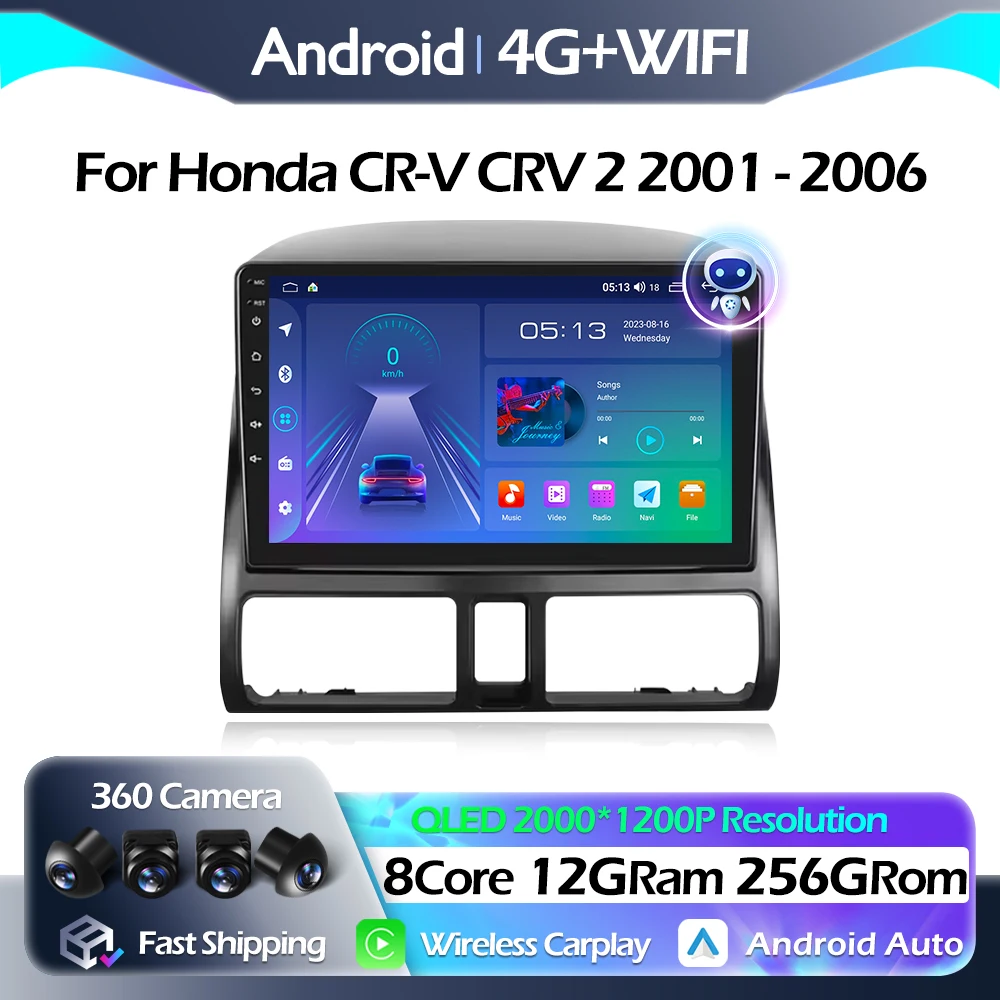 Android Auto Carplay для Honda CR-V CRV 2 2001-2006 Автомобильный радиоприемник Мультимедийный видеоплеер Навигация Стерео GPS WIFI BT