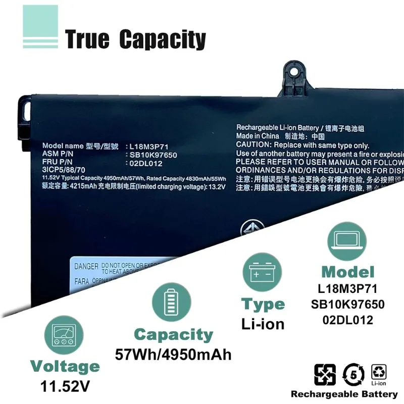 Фото 4950 мАч L18M3P71 для Lenovo ThinkPad T590 P53S T15 P15s 1-го поколения SB10K97650 SB10K97649 L18L3P71 L18S3P71 Аккумулятор для ноутбука №5