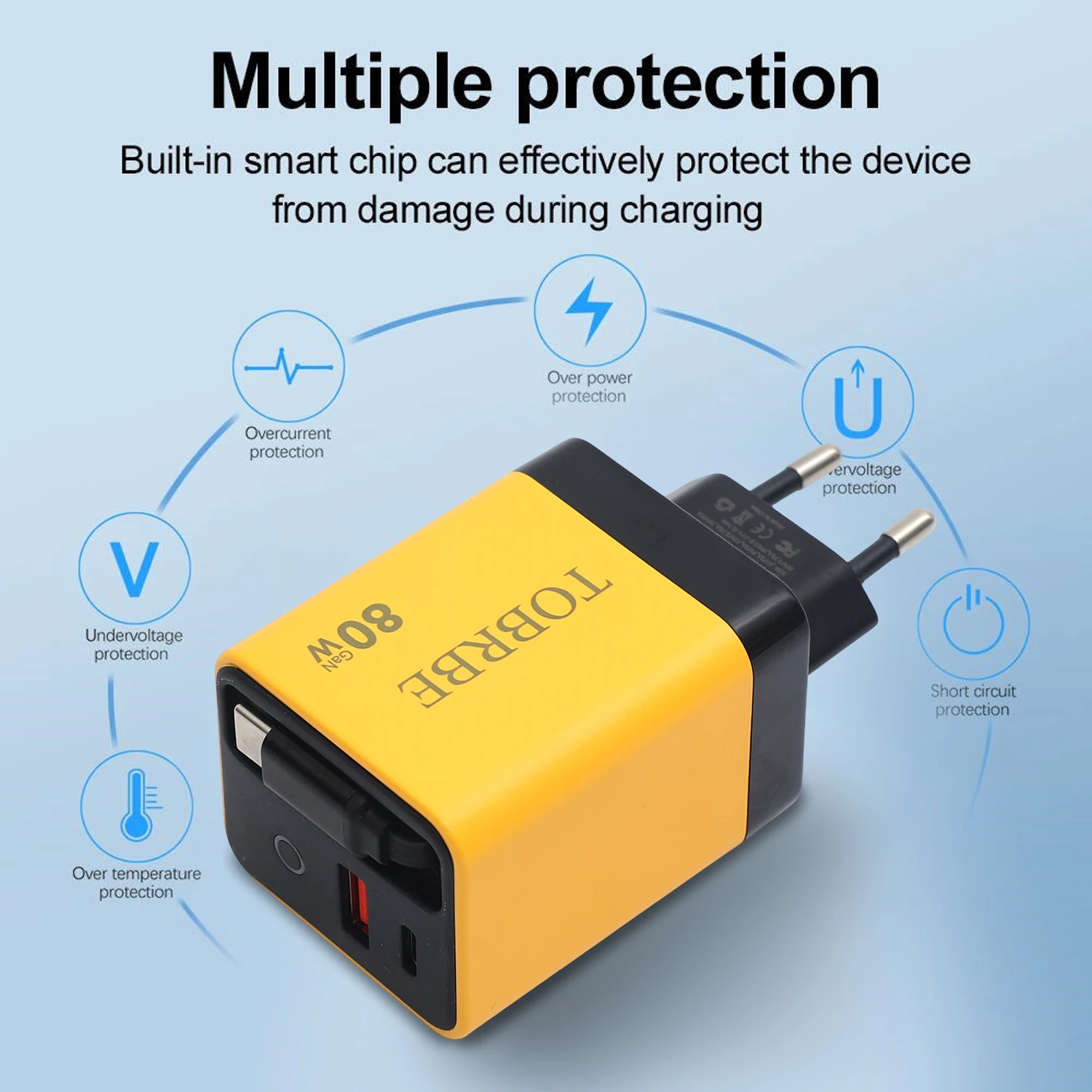 Зарядное устройство MAX GaN 3 в 1, 80 Вт, портативный адаптер Type-C и 2 USB-порта, выдвижной кабель Type-C, быстрое зарядное устройство для IPhone 17 Smasung Mi (art.: 3920d22ff9901) - 3920d22ff9901