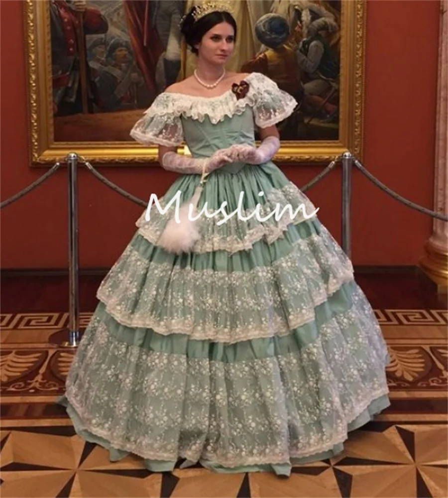 Зеленое платье для выпускного вечера в стиле Ренессанс, 1860-х годов, французская герцогиня, рококо, Виктория, средневековое вечернее платье, кружевное платье на день рождения, грузинское по индивидуальному заказу