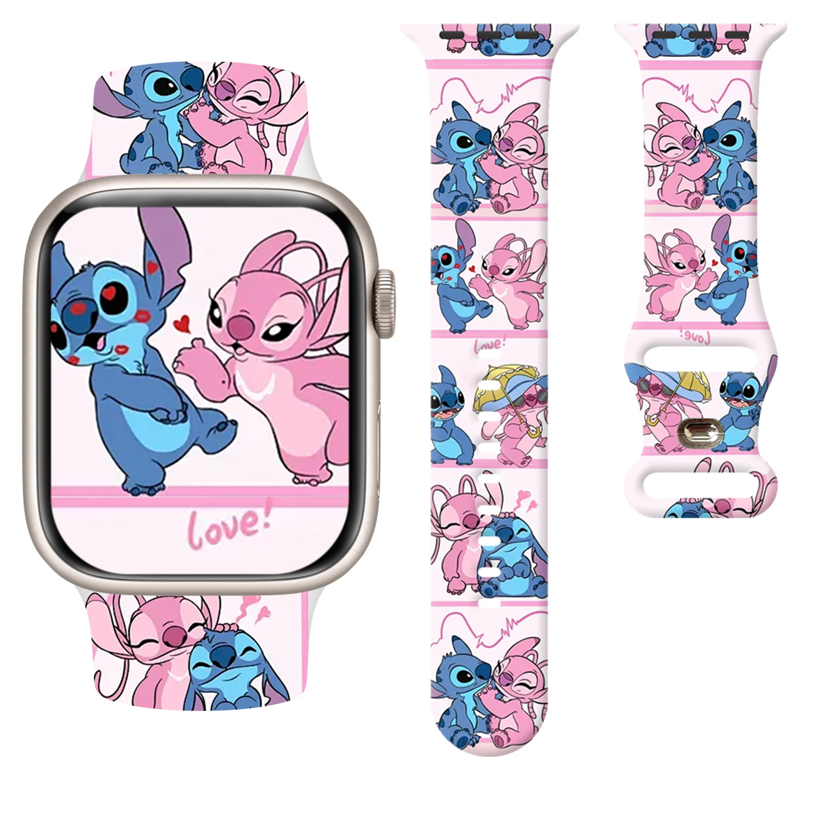 Ремешок силиконовый для Apple Watch 9 8 7 SE, сменный Браслет из серии Disney Stitch для iWatch, 45 мм 44 мм 42 мм 40 мм