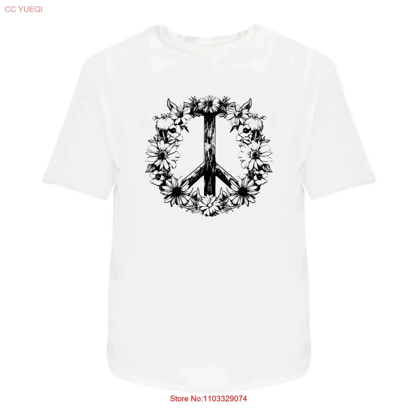 Футболка «Знак мира с цветами», 100 хлопок, S, XXL, TA043700, винтажный стираный мягкий топ для повседневной носки, модная графика