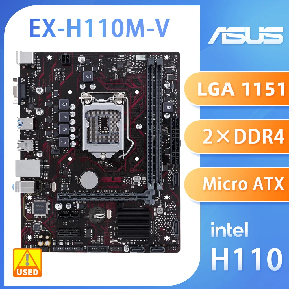 Материнская плата LGA 1151 Asus EX-H110M-V использует Intel H110 чипсет DDR4 32 Гб PCI-E 3,0 1x RJ45 u-ATX