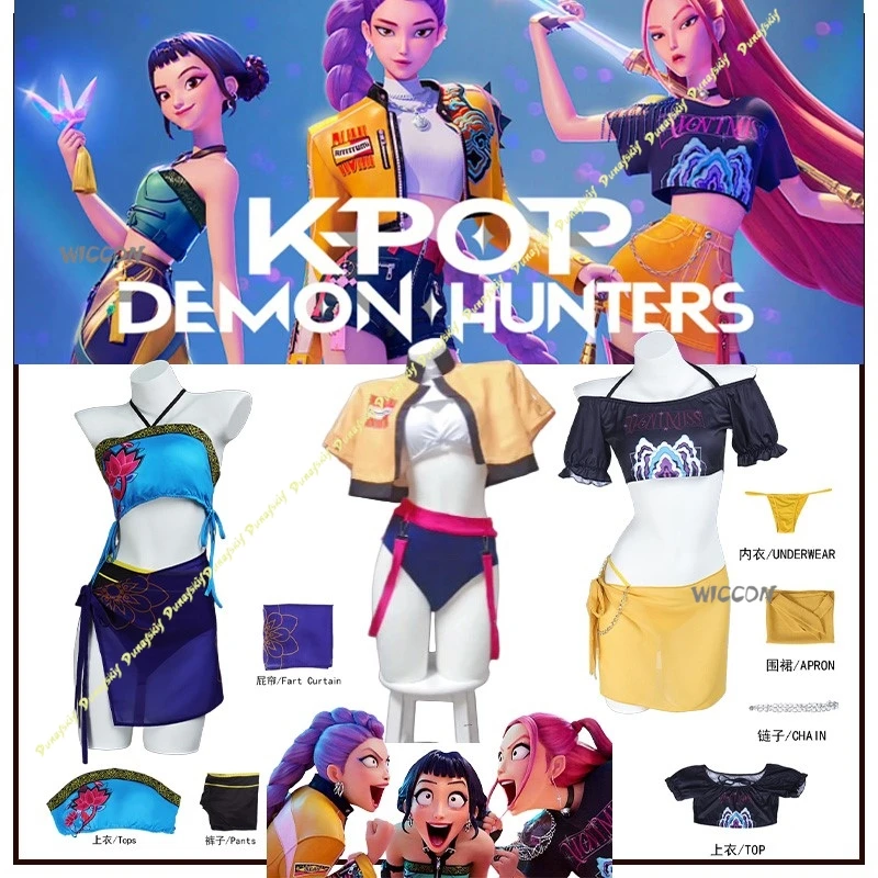 KPop Demon Hunters костюмы для косплея Rumi Zoey Mira костюм 2-й модный купальник сексуальная юбка брюки топ для девочек повседневный Рождество Хэллоуин