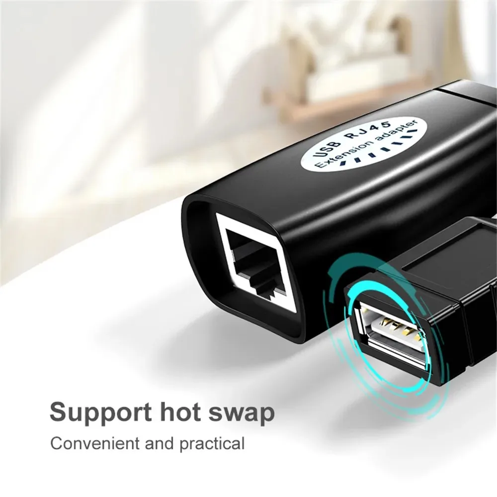 Фото Удлинитель кабеля USB к RJ45 LAN, переходник более Cat5 Cat6, сетевой черный, для USB мыши, клавиатуры, аксессуаров №5
