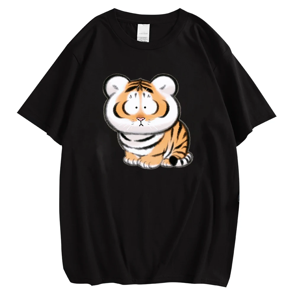 Фото 2025 новая модель Футболки Fat Tiger Летние хлопковые топы с короткими рукавами Хип-хоп Футболки Модная футболка с принтом животных на груди Мужчины Для женщин Cl №3