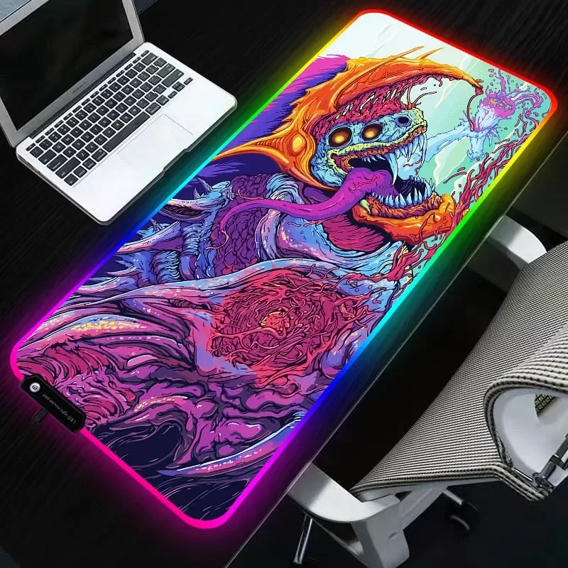 Коврик для игровой мыши Sovawin, RGB подсветка, 900x400, размер XXL, коврик для компьютерной мыши CS GO, Hyper Beast, Нескользящий Резиновый Настольный коврик ...