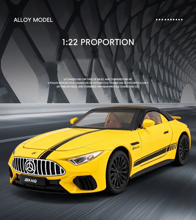 1:24 Mercedes-Benz SL63 спортивный автомобиль, масштабная модель автомобиля из сплава, литой под давлением металлический звук и свет, коллекция, детская игрушка, миниатюрный автомобиль, автомобиль