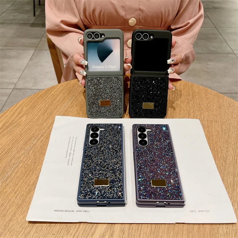 Чехол для Samsung Z Fold 3 4 5 6, складной жесткий чехол со сверкающими бриллиантами и звездами для Galaxy Z Flip 5 3 4 6, противоударный чехол-накладка