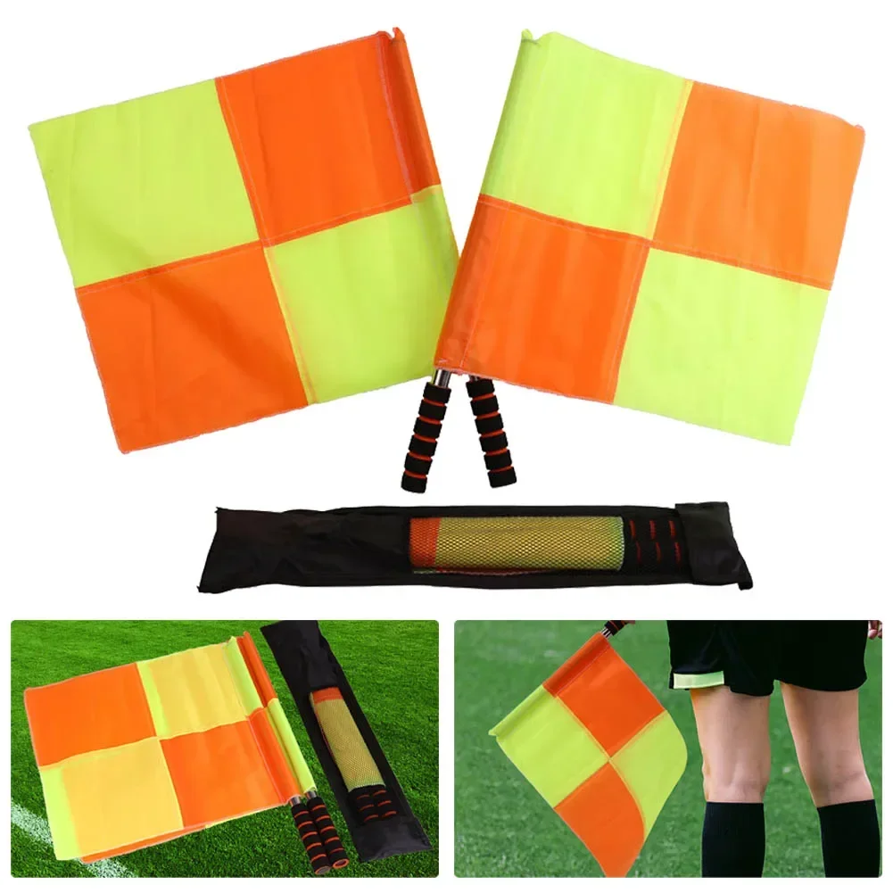 Судейский флажок для футбола Linesman переносное оборудование для рефери, Спортивная трубка из нержавеющей стали, брезент, 1 комплект, 35*35 см, ABS пена
