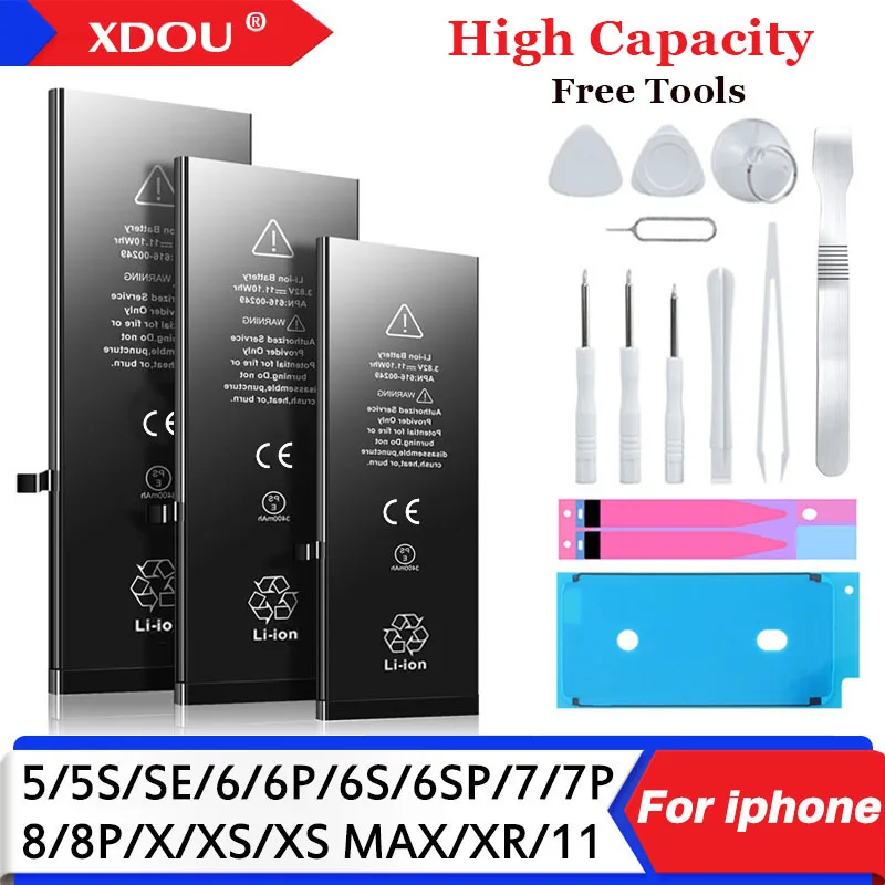 Аккумулятор для IPhone 5 6 6S 5S 6P 6SP SE 7 8 Plus X XR XS 11 Pro Max