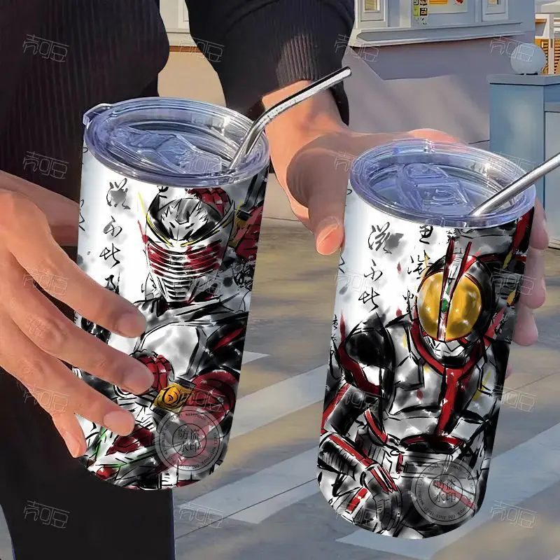 Фото Чашка для воды в стиле аниме Kamen Rider с соломинкой, легкая кофейная чашка, студенческая высококачественная офисная чашка-термос из нержавеющей стали для мужчин и женщин №3