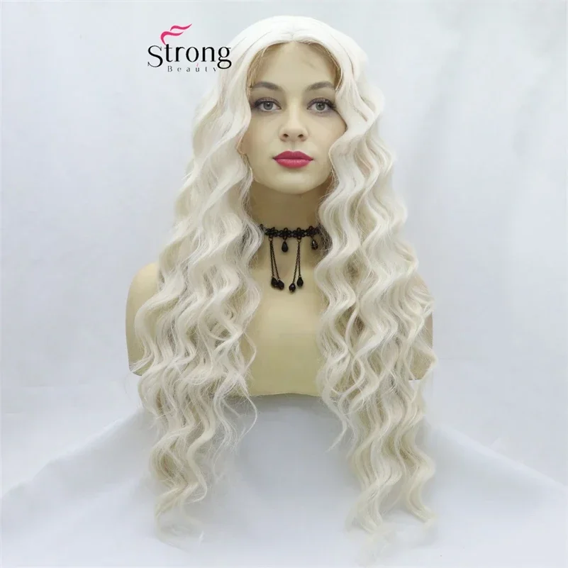 StrongBeauty вьющиеся синтетические парики спереди, черные светлые термостойкие парики со средней частью, кружевной парик для женщин